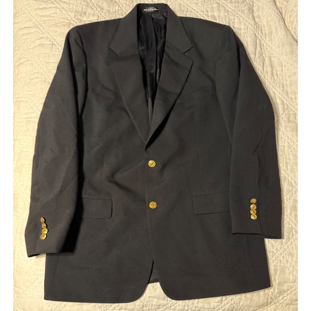 Wimbledon blazer black Wool Blend Two Button Gold crest Buttons 42L